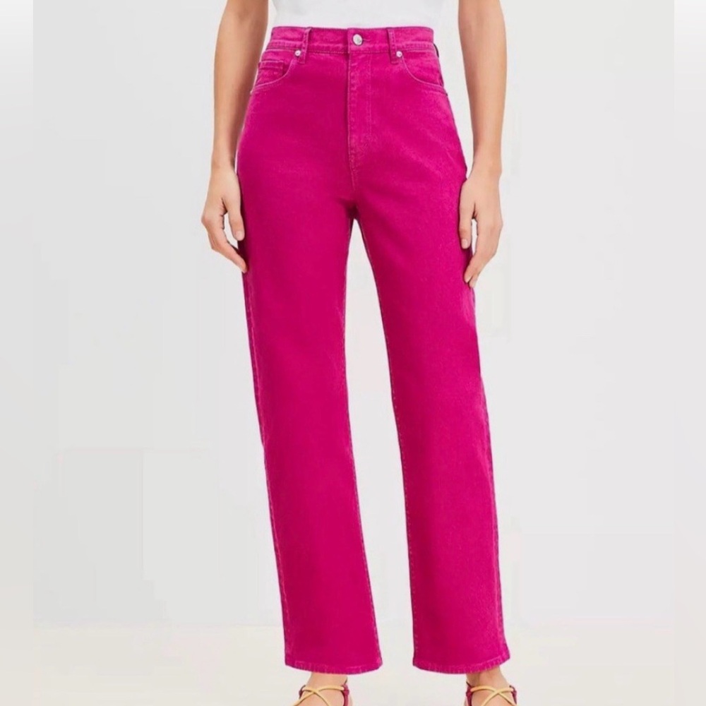 LOFT High-Rise Straight Leg Jeans in Fuchsia